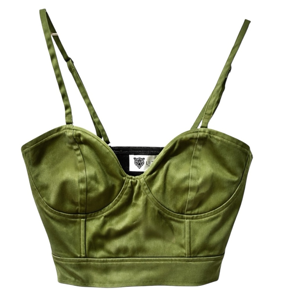 Lita by Ciara Avocado Green Structured Corset Top Bustier Bralette Crop - Picture 2 of 3